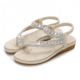 Bohemian Rhinestone Clip Toe Flip Flops Soft Bottom Flat Sandals