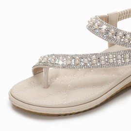 Bohemian Rhinestone Clip Toe Flip Flops Soft Bottom Flat Sandals