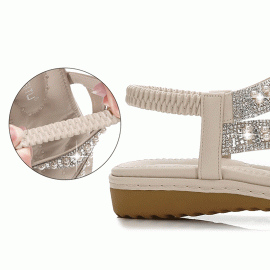 Bohemian Rhinestone Clip Toe Flip Flops Soft Bottom Flat Sandals