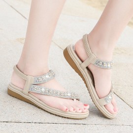 Bohemian Rhinestone Clip Toe Flip Flops Soft Bottom Flat Sandals