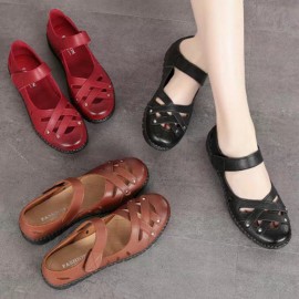 Women Cross Hollow-out Soft Sole Non-slip Hook Loop Flat Sandals