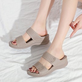 Women Solid Color Soft Sole Summer Casual Daily Wedge Sandals