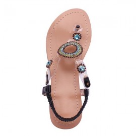 Rhinestone Beaded Elastic Flip Flop Casual Flat Sandals