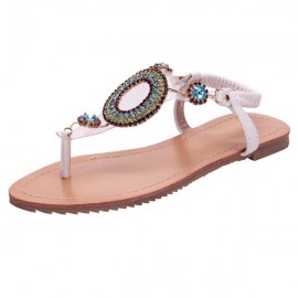 Rhinestone Beaded Elastic Flip Flop Casual Flat Sandals