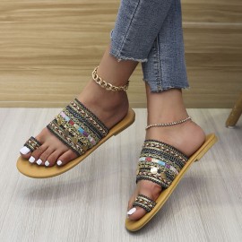 Women Large Size Bohemian Ethnic Style Beach Toe Ring Casual Sandals