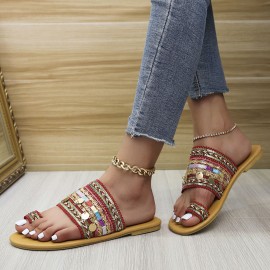 Women Large Size Bohemian Ethnic Style Beach Toe Ring Casual Sandals