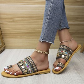 Women Large Size Bohemian Ethnic Style Beach Toe Ring Casual Sandals