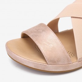 Women Elastic Band Open Toe Soft Sole Open Toe Buckle Casual Summer Beach Flat Sandals