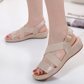 Women Elastic Band Open Toe Soft Sole Open Toe Buckle Casual Summer Beach Flat Sandals