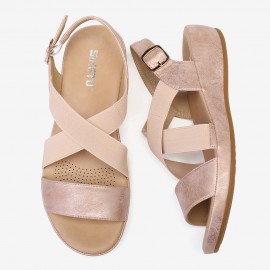 Women Elastic Band Open Toe Soft Sole Open Toe Buckle Casual Summer Beach Flat Sandals