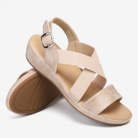 Women Elastic Band Open Toe Soft Sole Open Toe Buckle Casual Summer Beach Flat Sandals