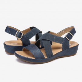 Women Elastic Band Open Toe Soft Sole Open Toe Buckle Casual Summer Beach Flat Sandals