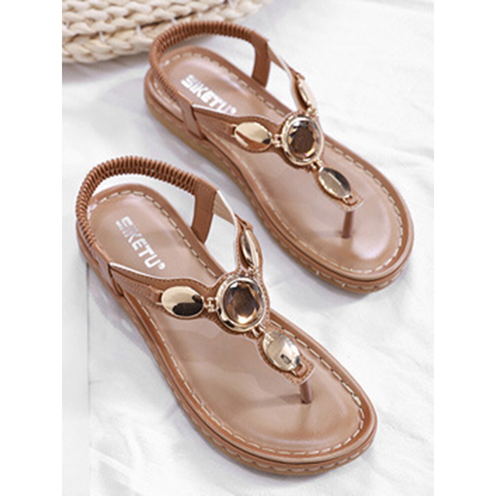 Women Fashion Metal Buckle Soft Beach Clip Toe Sandals