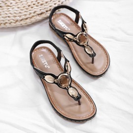 Women Fashion Metal Buckle Soft Beach Clip Toe Sandals