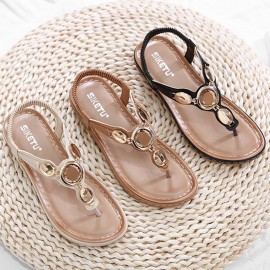 Women Fashion Metal Buckle Soft Beach Clip Toe Sandals