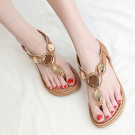 Women Fashion Metal Buckle Soft Beach Clip Toe Sandals