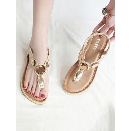 Women Fashion Metal Buckle Soft Beach Clip Toe Sandals