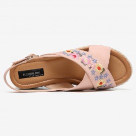 Women Espadrilles Embroidery Flowers Cross Strap Slingback Casual Platform Sandals