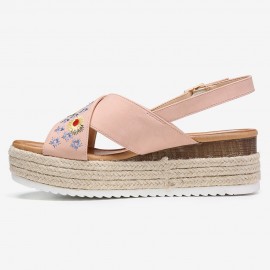 Women Espadrilles Embroidery Flowers Cross Strap Slingback Casual Platform Sandals