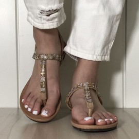 Women Rhinestone Buckle Strap Comfy Non Slip Beach Clip Toe Sandals