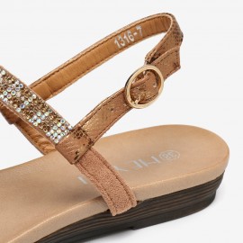 Women Rhinestone Buckle Strap Comfy Non Slip Beach Clip Toe Sandals