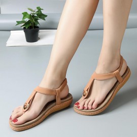 Women Comfortable Clip Toe Elastic Lightweight Slip On Summer Beach Flat Sandals