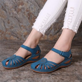 Lostisy Large Size Women Floral Comfy Breathable Hook Loop Sandals