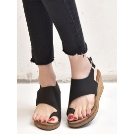 Women Large Size Buckle Strap Clip Toe Wedges Sandals