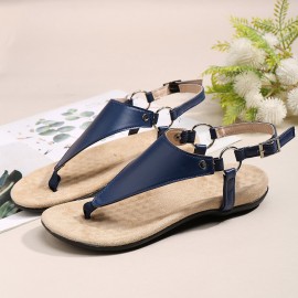 Women Metal Buckle Flip Flops Casual Flat Slingback Sandals