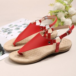 Women Metal Buckle Flip Flops Casual Flat Slingback Sandals