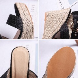 Women Wedges Heel Braided Espadrille Ankle Cross Buckle Strap Sandals