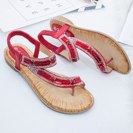 Women  Fashion Rhinestone Bohemia Wearable Clip Toe Sandals