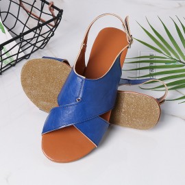 Wome Beach Peep Toe Cross Buckle Flats Sandals