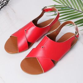 Wome Beach Peep Toe Cross Buckle Flats Sandals