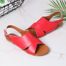 Wome Beach Peep Toe Cross Buckle Flats Sandals