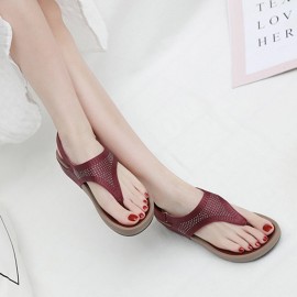 Women Soft Sole Clip Toe Rhinestone Hook Loop Casual Summer Beach Wedge Sandals