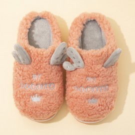 Women's Cute Antlers Warm Lining Casual Home Plush Slippers