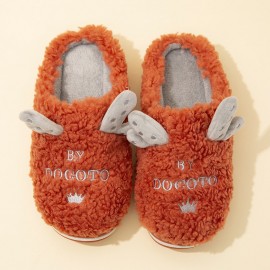 Women's Cute Antlers Warm Lining Casual Home Plush Slippers