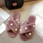 Women's Pearl Inlay Warm Lined Casual Winter Plush Slippers