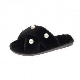 Women's Pearl Inlay Warm Lined Casual Winter Plush Slippers