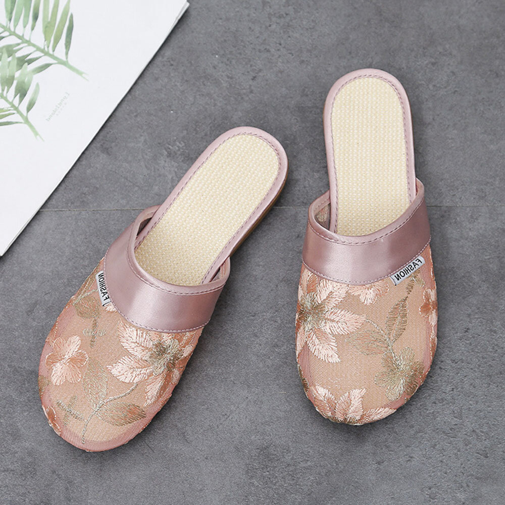 Women Floral Flower Pattern Hollow Out Comfy Closed Toe Casual Flat Slipper