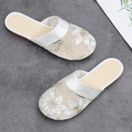 Women Floral Flower Pattern Hollow Out Comfy Closed Toe Casual Flat Slipper