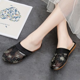 Women Floral Flower Pattern Hollow Out Comfy Closed Toe Casual Flat Slipper