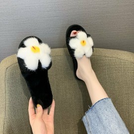 Women Flower Decor Non Slip Soft Comfy Plush Cotton Slippers