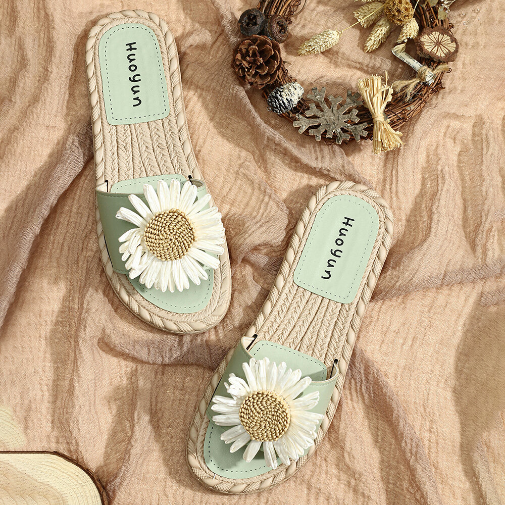 Women Daisy Decor Wearable Comfy Beach Slides Slippers