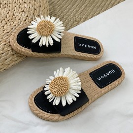 Women Daisy Decor Wearable Comfy Beach Slides Slippers