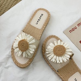 Women Daisy Decor Wearable Comfy Beach Slides Slippers