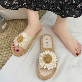 Women Daisy Decor Wearable Comfy Beach Slides Slippers