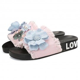 Women Casual Beach Flowers Denim Cloth Slippers