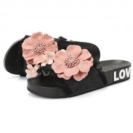 Women Casual Beach Flowers Denim Cloth Slippers